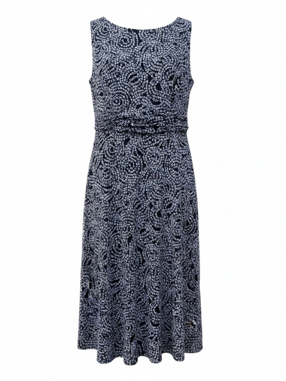 VNT Y2K Black with tiny White Floral Midi Dress Ruched Waist